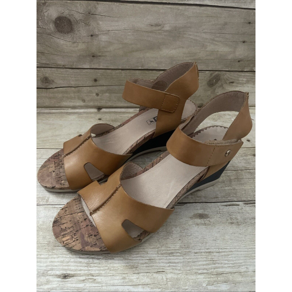 Pikolinos Vigo W3R Mostaza Leather Ankle Strap Wedge Sandals Shoe Size 8.5